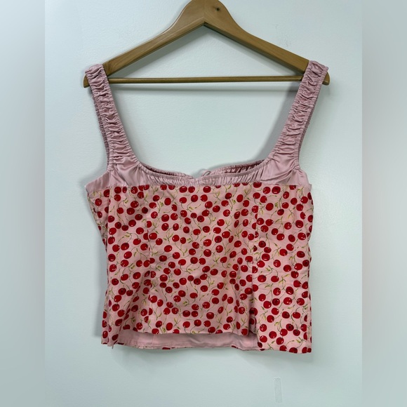 NEW Astr Pink Cherry Print Crop Top size L - Picture 3 of 12